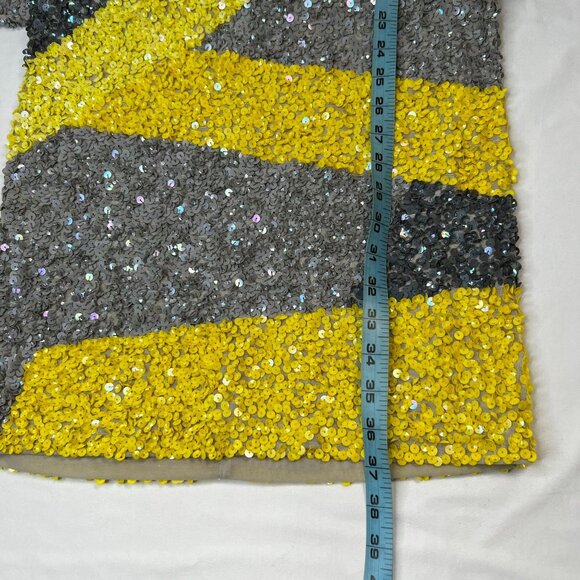 Alice + Olivia Taryn Colorblock Sequin Dress Mini Party Cocktail Yellow Gray 6 - Picture 10 of 16